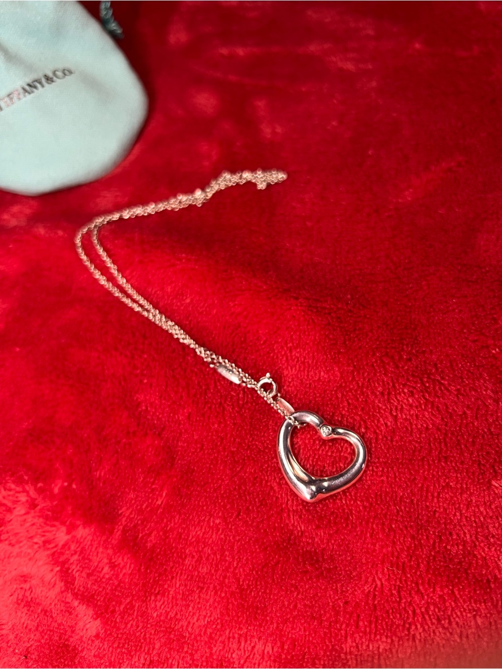 Authentic Tiffany & Co Elsa Peretti Open Heart Diamond Necklace 925 - Picture 11 of 12